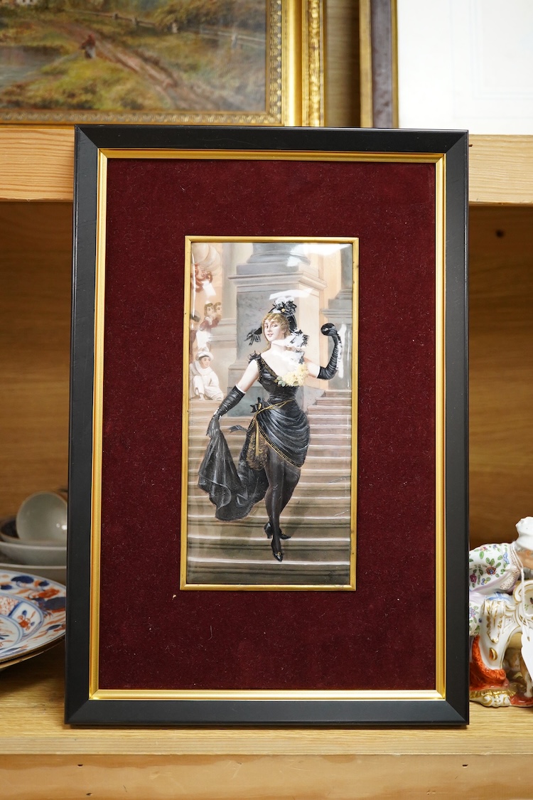 An enamel after Ignace Spiridon (act.1869-1900), 'Sappho', 10cm x 20cm, framed